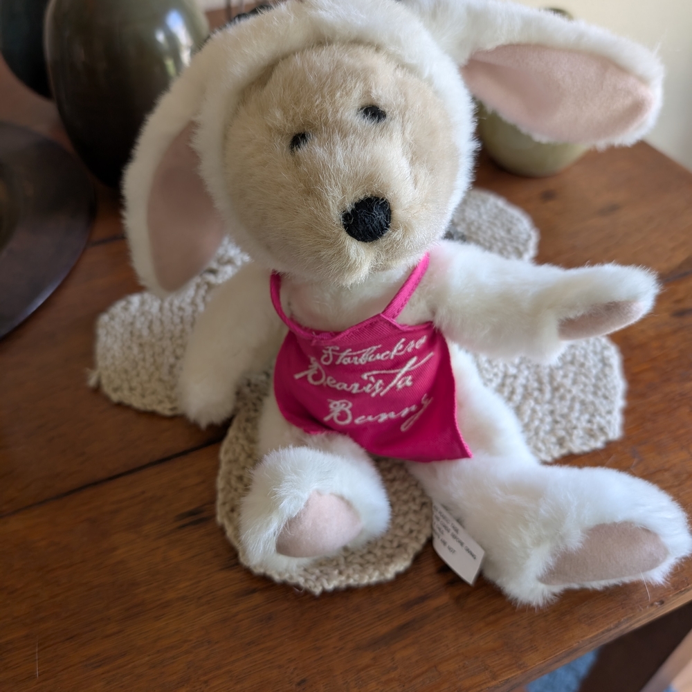 Starbucks Bunny - White Plush Bunny with Pink Outfit